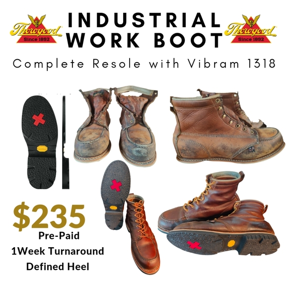 Industrial Work Boots Resoled with Vibram Alpha #1318 Oil Resistant Heel Defined - Picture 2 of 15